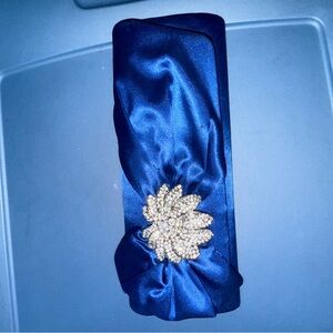 Elegant Blue Satin Clutch with Silver Accent